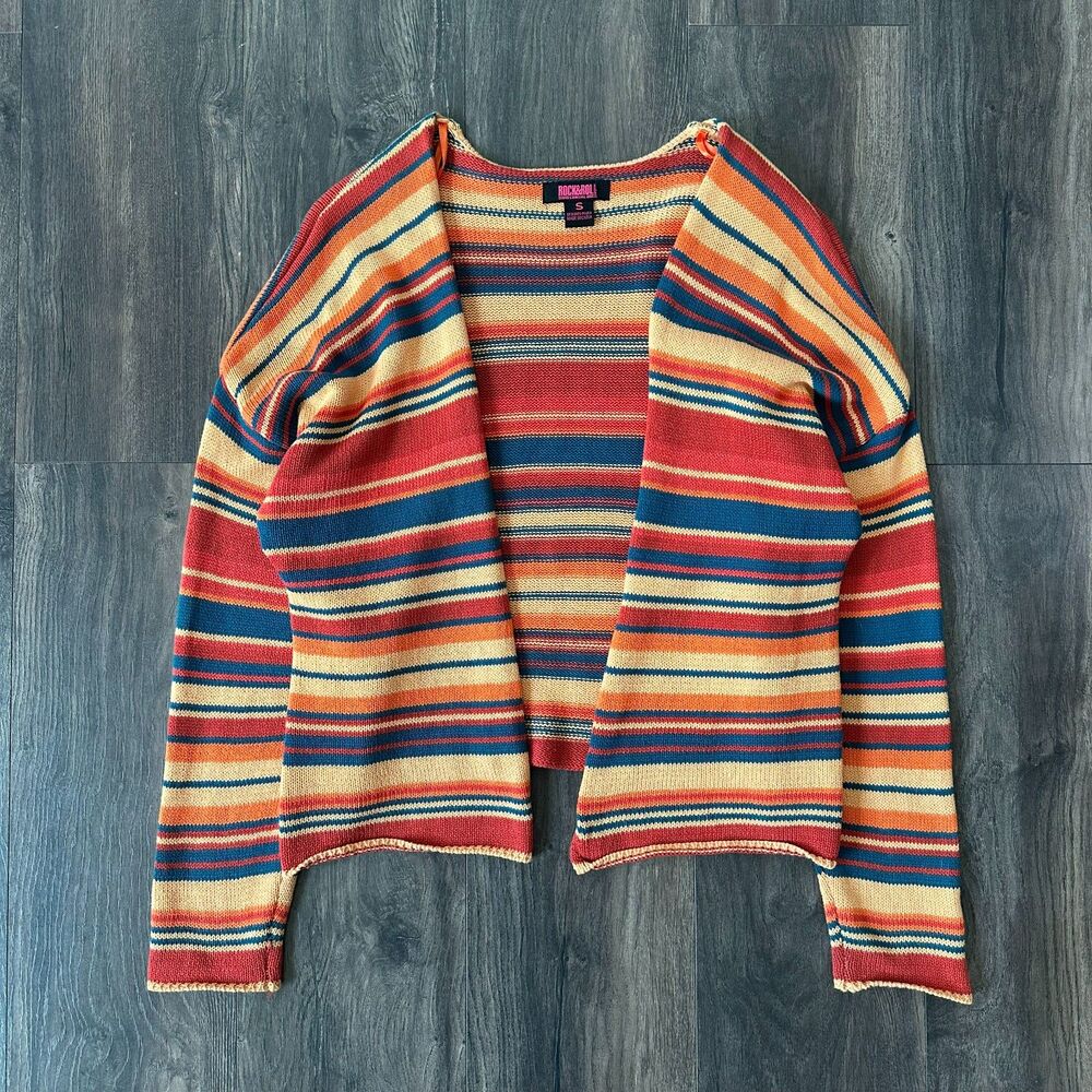 Cowgirl Cardigan Sweater Striped Open-Front Knit Long Sleeve Drop Shoulder Small